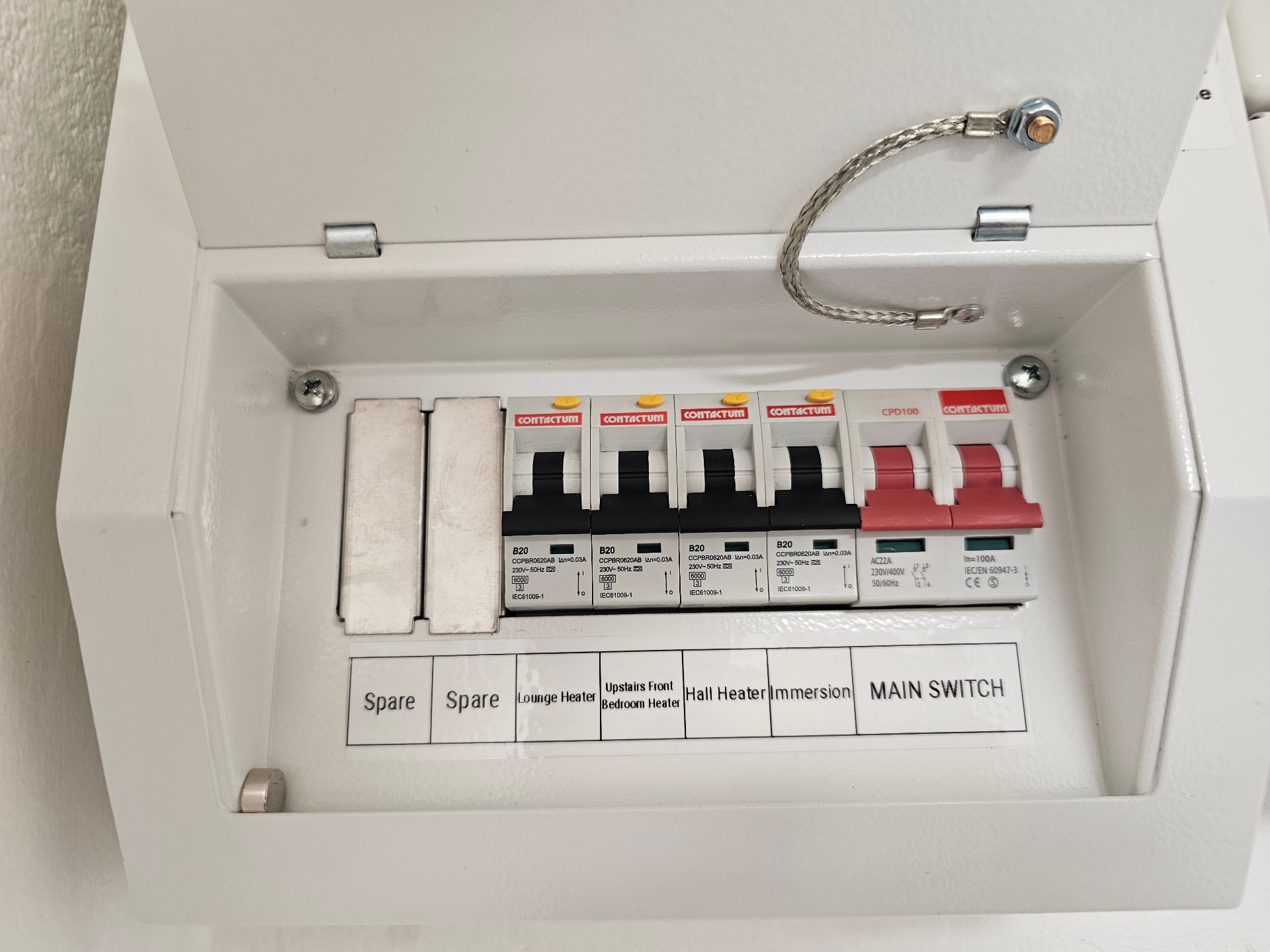 Smaller domestic consumer unit with each circuit clearly labelled