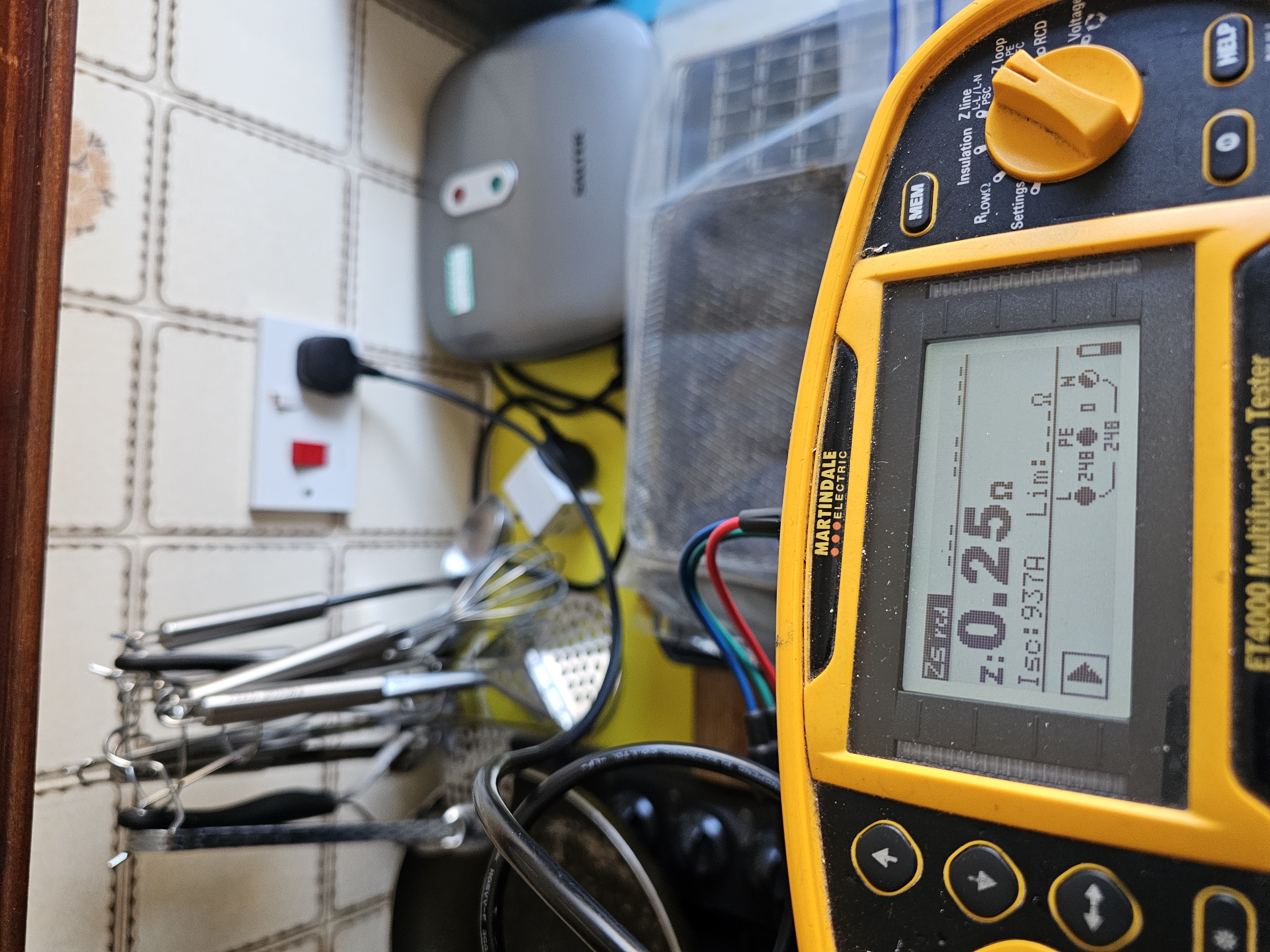RCD and loop impedance testing in progress on a domestic circuit