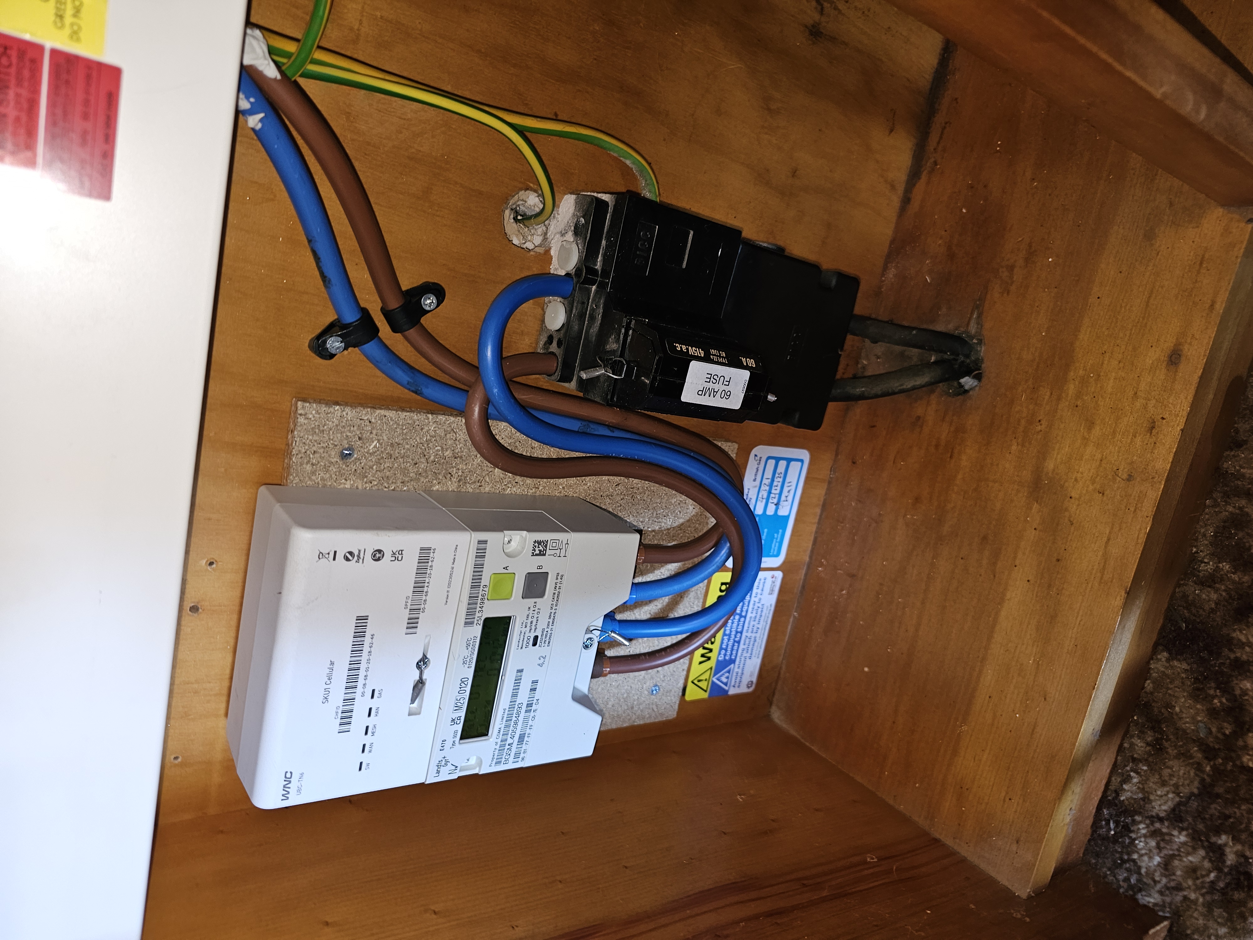 Main service fuse, cutout and smart meter on the incoming supply